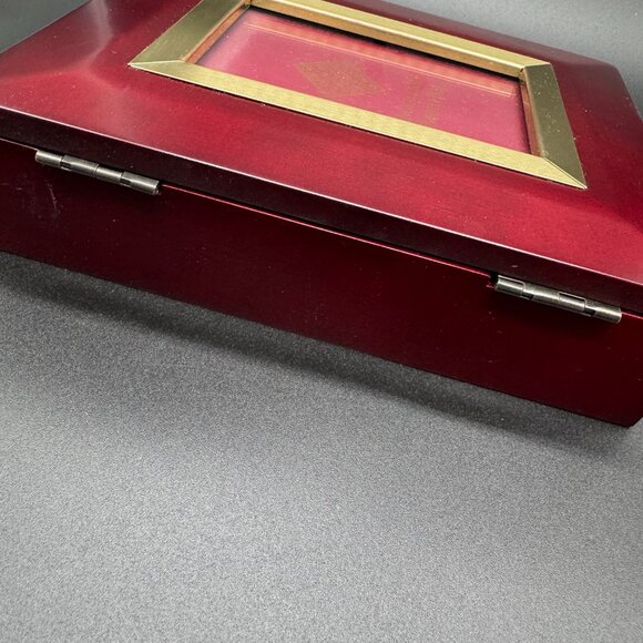 Vintage Wood Keepsake Jewelry Box and Photo Frame Burgundy Gold Accent - Picture 3 of 9